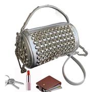 Shoulder Bag - Rivet Wristlet | Rivet Shoulder Bag - 90s Street Style Small Cylindrical, Trendy 2024 Fashion Accessory for Women, Versatile Square Handbag, silver, se beskrivning