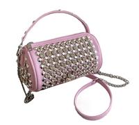 Shoulder Bag - Rivet Wristlet | Rivet Shoulder Bag - 90s Street Style Small Cylindrical, Trendy 2024 Fashion Accessory for Women, Versatile Square Handbag, Pink, se beskrivning