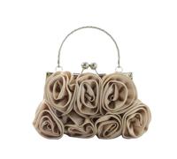 Shoulder Bag Women Evening Rose Shaped Clutch Satin Handbag Small Crossbody with Kiss Lock Bridal Wedding Purse Elegant(Gold)
