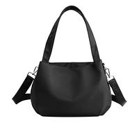 Shoulder Bags Tote 2022 Nylon Bag Fashion One Shoulder Drawstring Crossbody Straddle Light Versatile Casual Bag Small Fresh (Black, One Size)