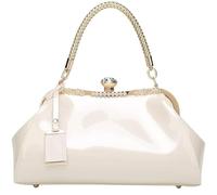 Shoulder Clutch Purse with Adjustable Strap Evening Crossbody Wallet Women Retro Top Handle Handbag Kiss Lock(White)