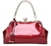 Shoulder Clutch Purse with Adjustable Strap Evening Crossbody Wallet Women Retro Top Handle Handbag Kiss Lock(Burgundy)