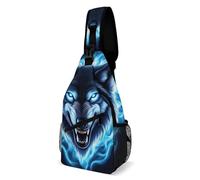 Shoulder Crossbody Bag Blue Fire Flame Angry Wolf Casual Chest Pack Multipurpose Chest Backpack for Hiking Cycling Sports