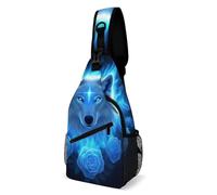 Shoulder Crossbody Bag Blue Fire Flame Roses Wolf Anti Theft Rucksack Casual Chest Backpack for Travel Running Sports