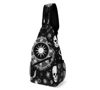 Shoulder Crossbody Bag Halloween Goth Gothic Crow Skull Sun Moon Tattoos Anti Theft Chest Pack Unisex Chest Backpack for Camping Cycling Men