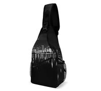 Shoulder Crossbody Bag Usa City Skyline Night View Black Lightweight Shoulder Bags Anti Theft Chest Backpack For Boys Hiking Travel 19X39Cm