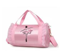 Shoulder Dance Bag, Ballet Tote Duffle Messenger Bag Pink | Nylon with Polyester Lining, Zipper Closure and Handle, Lace Floral Details for Books, Snacks, Practice