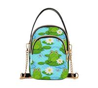 Shoulder Handbag Women Aesthetic Cell Phone Purse Chain Strap Quilted Ladies Tote Crossbody Satchel Cute Green Frogs Blue
