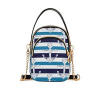 Shoulder Handbag Women Quilted Phone Handbag Small Chain Purse Trendy Zipper Bowler Tote Ladies Satchel Nautical Navy Anchors Blue Stripe
