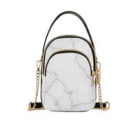 Shoulder Handbags for Women Elegant White Marble Grey Veins Quilted Chain Wallet Cell Phone Purse Cute Designer Satchel Crossbody Bag, 5.9" × 8.3" × 3.1"