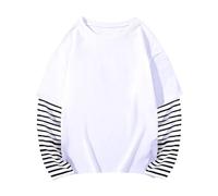 Shoulder Less Shirts Girls Sleeve Cotton False Two PC Striped Top T Shirt Little Girls Tops Size 14 (White, 5-6 Years)