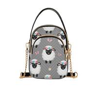 Shoulder Purse for Women Quilted Chain Strap Cell Phone Purse Pastel Zipper Ladies Clutch Satchel Cute White Sheep Floral Butterflies