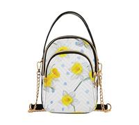 Shoulder Purse for Women White Yellow Daffodil Flowers Quilted Chain Strap Phone Wallet Handbag Cute Zipper Satchel Crossbody Tote, 5.9" × 8.3" × 3.1"