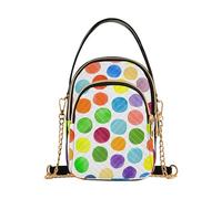 Shoulder Purse Handbag Quilted Phone Purse Chain Strap Handbag Cute Print Zipper Bowler Tote Ladies Satchel Colorful Painted Dots White