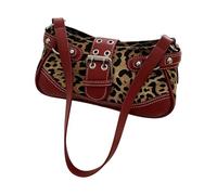 Shoulder Purse Leopard Print Bag, Curved Top Shape, Buckle Strap Accent, Contrast Trim, Shopping Ready Carry Underarm Purse Curved Shoulder Handbag Buckle Accent Contrast Stitching Compact Daily Carry