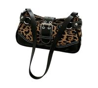 Shoulder Purse Leopard Print Bag, Curved Top Shape, Buckle Strap Accent, Contrast Trim, Shopping Ready Carry Underarm Purse Curved Shoulder Handbag Buckle Accent Contrast Stitching Compact Daily Carry
