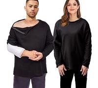 Shoulder Surgery Shirts, Unisex Rehab Shirt with Discreet Shoulder Snaps, Chemo Clothing, Long Sleeve Shirt Men, Black, XXL
