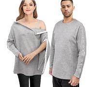 Shoulder Surgery Shirts, Unisex Rehab Shirt with Discreet Shoulder Snaps, Chemo Clothing, Long Sleeve Shirt Men & Women (Grey, Large)