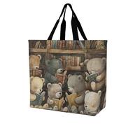 Shoulder Tote Bag Bears Reading Together Washable Handbags Aesthetic Shoulder Bags For Work Summer School