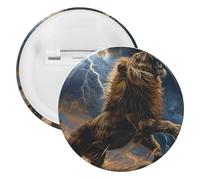 Shouting Lightning Lion Round Lapel Pin Badges Backpack Pins Brooch for Hats Clothing Decorations 1PCS