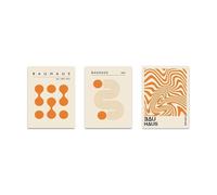 SHOUXI Art Poster Decor Unframed 3Pcs Bauhaus Poster Orange Green Blue Pink Geometric Picture Printing Modern Abstract Wall Frameless Decoration Painting(A,40x60cm)