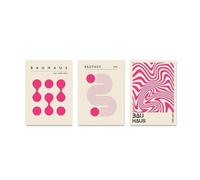 SHOUXI Art Poster Decor Unframed 3Pcs Bauhaus Poster Orange Green Blue Pink Geometric Picture Printing Modern Abstract Wall Frameless Decoration Painting(B,40x60cm)