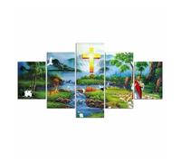 SHOUXI Art Poster Decor Unframed No Framed 5Pieces Church Decor Cathedral Great Christ Jesus With Happy Wall Art Poster Decoration Canvas Painting For Home Decor(B)