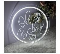 SHOUXI Sign Lamp 12 Colors Oh Baby Neon Sign Carve Personlity LED Lights for Wedding Room Aesthetic Wall Decoration Lamps 35cmх35cm(White)
