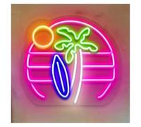SHOUXI Sign Lamp Beach Sunset Neon Sign Palm Tree Wall Art Decor Tropical Surfboard Game Room Decor Summer Bar Beer Sign Coastal Theme Tiki 38cmx35cm(B)