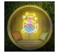 SHOUXI Sign Lamp Bubble Tea Cat Neon Sign with Adjustable Brightness Suitable for Boba Tea Shop Wall Decor 38cmx48cm(E)