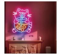 SHOUXI Sign Lamp Bubble Tea Cat Neon Sign with Adjustable Brightness Suitable for Boba Tea Shop Wall Decor 38cmx48cm(D)