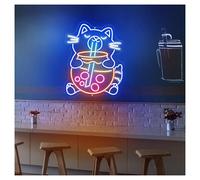 SHOUXI Sign Lamp Bubble Tea Cat Neon Sign with Adjustable Brightness Suitable for Boba Tea Shop Wall Decor 38cmx48cm(A)
