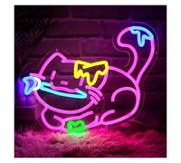 SHOUXI Sign Lamp Cat Eat Fish Neon Sign Dimmable Painter LED Light for Studio Draw Drawing Room Art Classroom Paint Party Decor 38cmx32cm