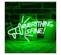 SHOUXI Sign Lamp Everything is Fine Neon Sign Green Letter LED Light Dimmable for Store Office Bedroom Corridor Wall Decor USB Powered Lamp 17.32inx10.24in