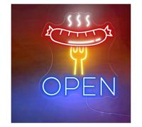 SHOUXI Sign Lamp Grilled Sausage Open Neon Sign Sausage On A Fork Neon Light Barbecue BBQ Restaurant Wall Decor Meat Light Signs(E,90X80CM)