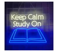 SHOUXI Sign Lamp Keep Calm Study On Neon Sign Classroom Light Library Rise and Read Neon Inspirational Reading Signs for Wall Decor 42cmx33cm