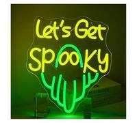 SHOUXI Sign Lamp Let's Get Spooky Neon Sign Halloween for Wall Decor Ghost Decoration for Bedroom Bar Party 15x12.6in