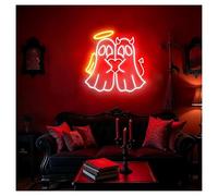 SHOUXI Sign Lamp Neon Lights Angel Devil Ghost Adjustable Brightness Suitable for Studio Home Wall Decor 48cmx48cm(B)