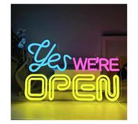 SHOUXI Sign Lamp Yes, We're Open Neon Sign USB Powered Dimmable Light for Man Cave Game Room Club Decor 38x25.3cm