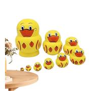 Shouxiut Russian Dolls Yellow Ducks, 10 Pieces Wooden Yellow Duck Russian Dolls, Russians Wooden Toys For Kids, Kid Educational Learning Toys, Desktop Ornament For Cabinets, Living Room