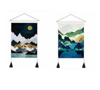 shouzhigo 2 PackTarot Card Tapestry Wall Hanging with Tassels Mountain Tapestry Wall Art Sun Nature Landscape Home Decor 14" W x 20" L (C)