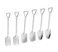 Shovel Spoon Set, Shovel Shaped Spoon and Fork Teaspoons Dessert Spoon Coffee Spoon Cake Fork Suitable for Party, Family or Restaurant Use, Creative and Fun 6 Pcs