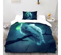 SHOVERKD 3D Printed Aurora Snow Owl Wisdom Quilt Cover Wildlife Forest Animal Bedding Set 2Pcs Luxury Microfiber with Pillowcases,Hidden Zipper for Boys And Girls Single（135x200cm） Room Decor
