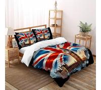 SHOVERKD 3D Printed Big Ben Union Jack Quilt Cover Bedding Set 3Pcs Luxury Microfiber with Pillowcases,Hidden Zipper for Junior Collection King（220x240cm） Room Decor