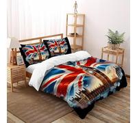 SHOVERKD 3D Printed Big Ben Union Jack Quilt Cover Bedding Set 3Pcs Luxury Microfiber with Pillowcases,Hidden Zipper for Kid Teens Double（200x200cm） Room Decor