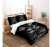 SHOVERKD 3D Printed Black White Drum Set Quilt Cover Music Bedding Set 3Pcs Luxury Microfiber with Pillowcases,Hidden Zipper for Junior Collection Double（200x200cm） Room Decor
