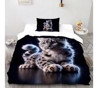 SHOVERKD 3D Printed Blue Eye Spotted Leopard Cub Duvet Cover Wildlife Land Animal Bedding Set 2Pcs Soft Microfiber with Pillowcases,Hidden Zipper for Kid Teens Single（135x200cm） Room Decor
