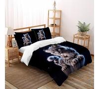 SHOVERKD 3D Printed Blue Eye Spotted Leopard Cub Quilt Cover Wildlife Land Animal Bedding Set 3 Pieces Luxury Microfiber with Pillowcases,Hidden Zipper for Kid Teens Double(200x200cm) Room Decor
