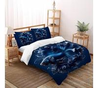 SHOVERKD 3D Printed Blue Fighting Fish Quilt Cover Ocean Wild Animal Bedding Set 3Pcs Soft Microfiber with Pillowcases,Hidden Zipper for Kid Teens Double（200x200cm） Modern Home Decor