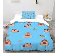 SHOVERKD 3D Printed Capybara Orange Ripple Quilt Cover Cute Animal Bedding Set 2Pcs Soft Microfiber with Pillowcases,Hidden Zipper for Kid Teens Single（135x200cm） Room Decor